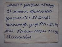 Поминальная записка Сатюковой Н.И., 1921 г.р.